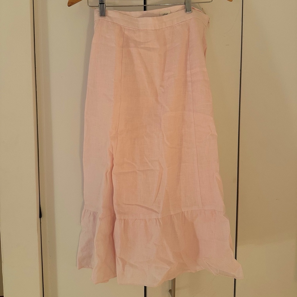 Wilfred Aritiza Linen Midi Baby Pink Skirt
